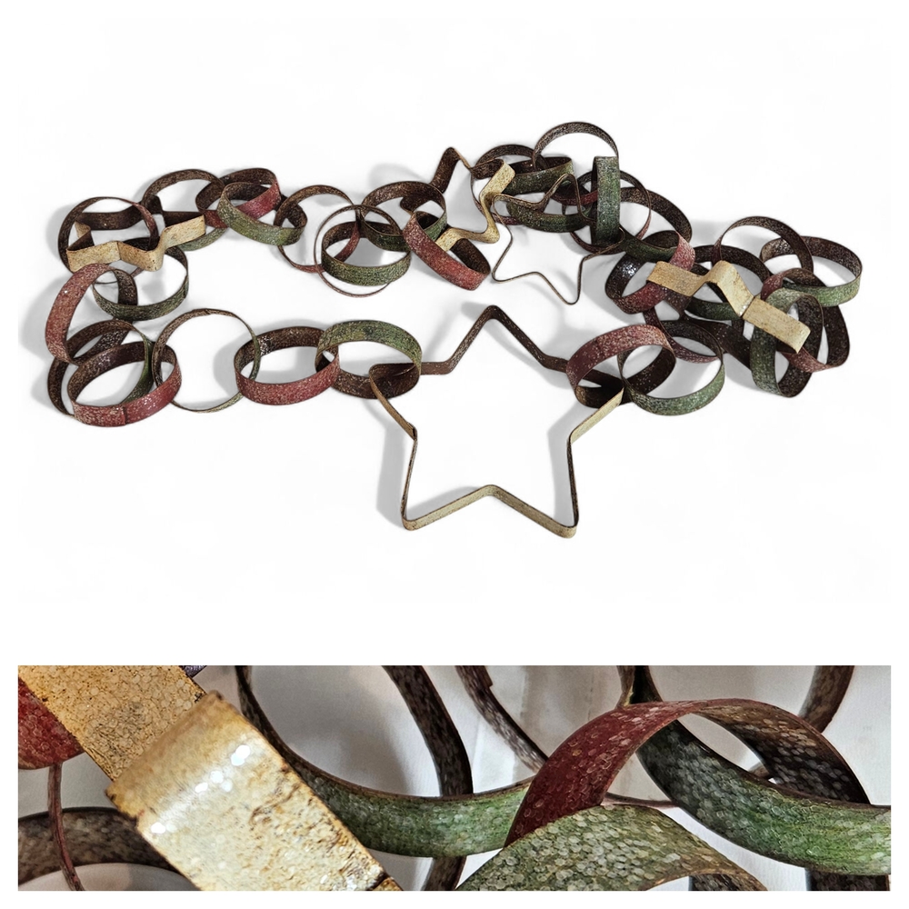 Rustic Metal Christmas Garland 6ft Red Green Cream Farmhouse Holiday Decor